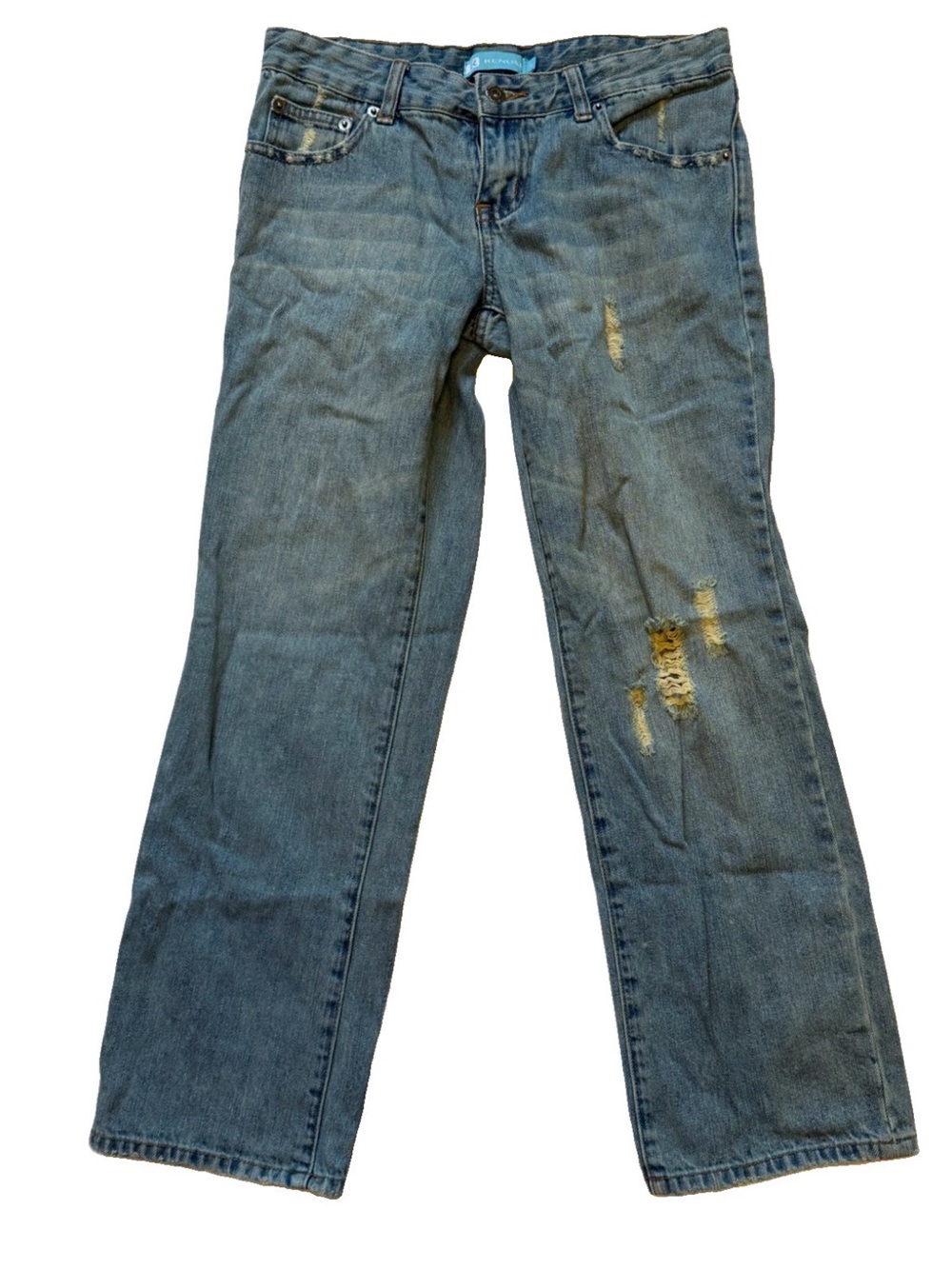 Renuar Blue Straight-Leg Distressed Low Rise Jeans